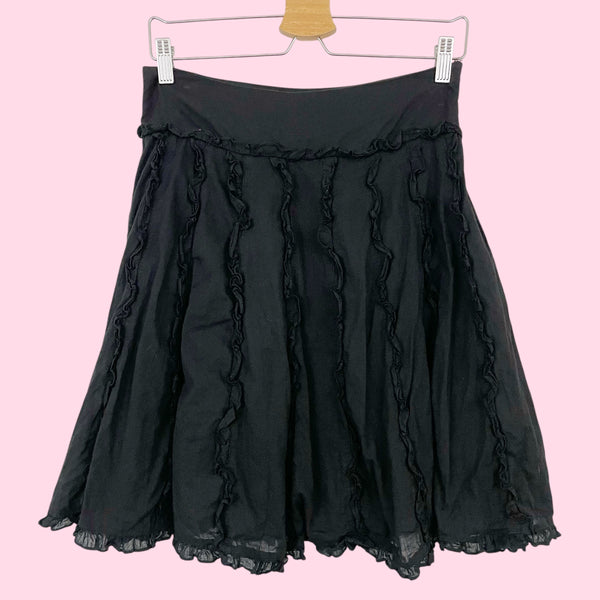 Y2K Black Cotton Ruffle Midi Skirt (S)