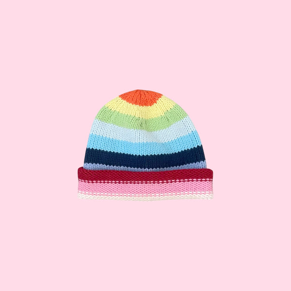 Y2K Gap Rainbow Striped Beanie (L/XL)