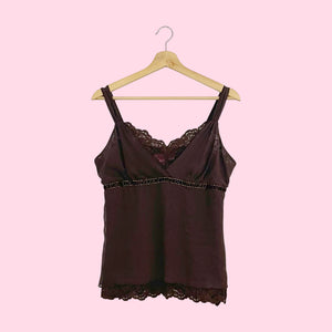 Y2K BROWN LACE TRIM TANK (M)