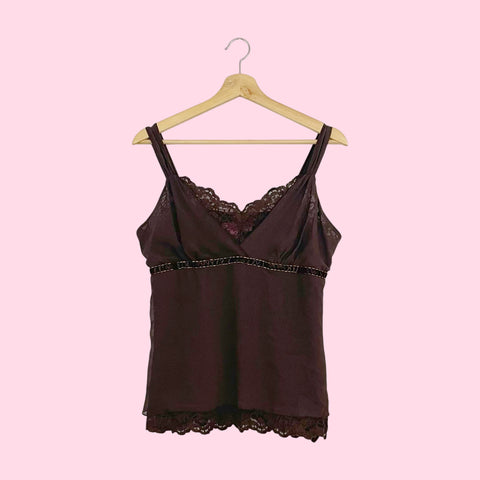 Y2K BROWN LACE TRIM TANK (M)