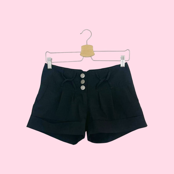 Y2K Black Low Rise Pleated Shorts (S)