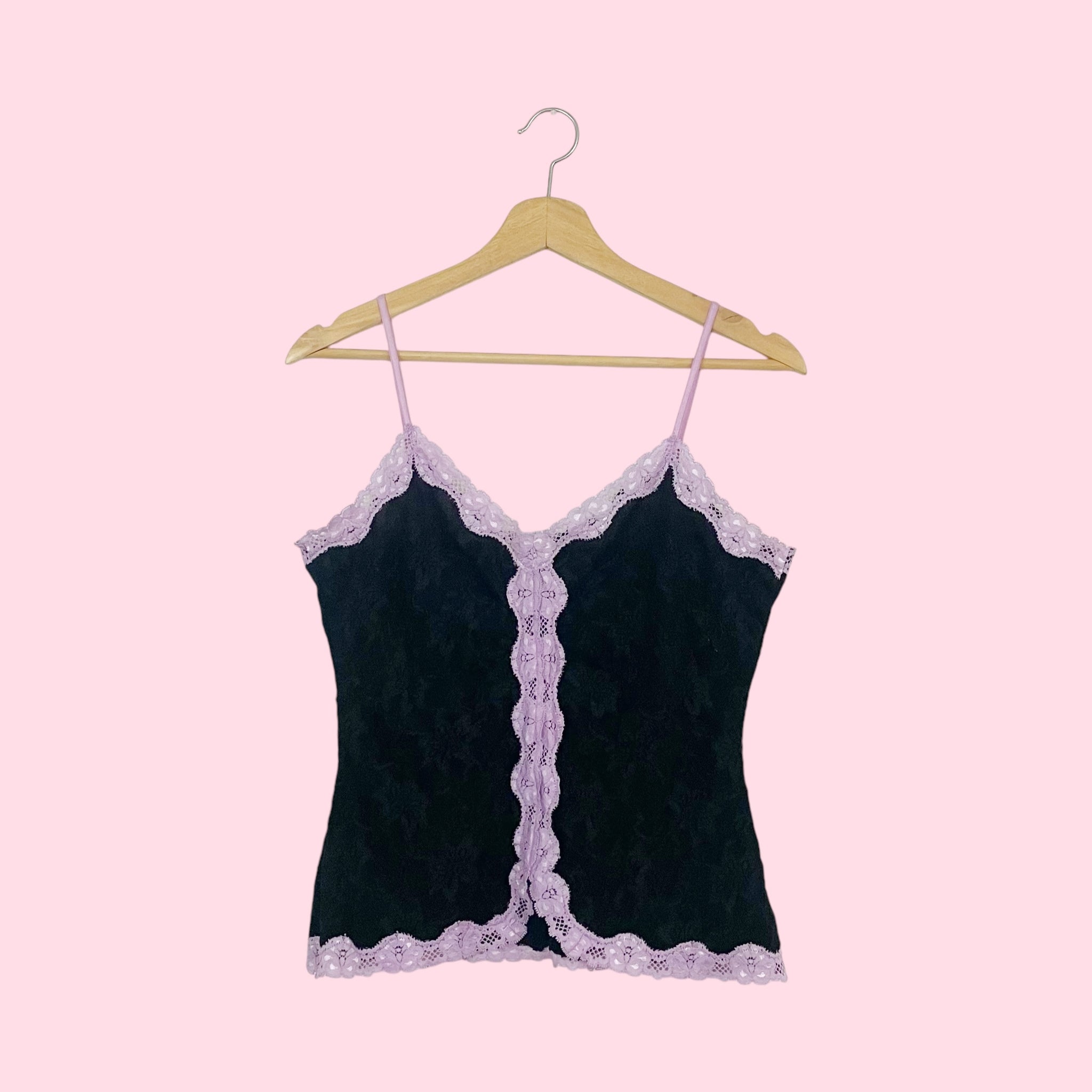 BLACK + LAVENDER LACE TANK TOP (L)