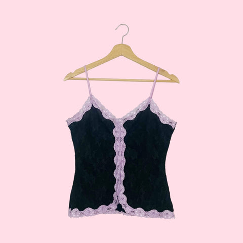 BLACK + LAVENDER LACE TANK TOP (L)