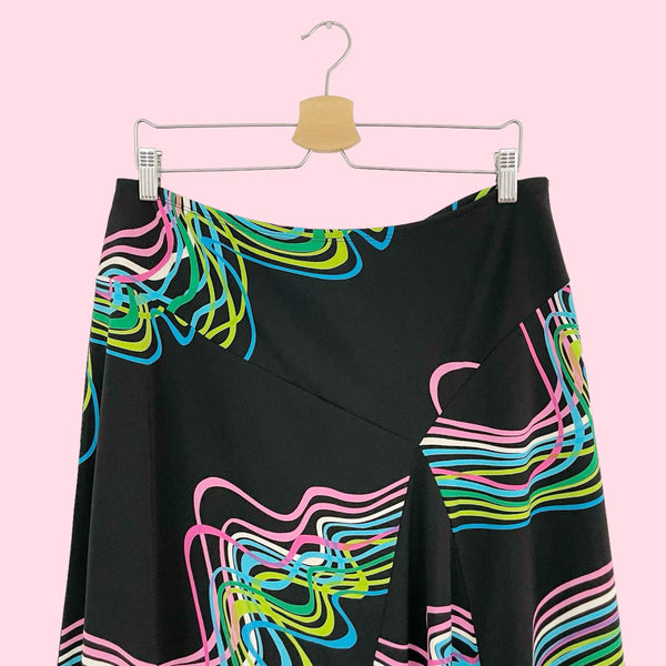 SQUIGGLE PRINT ASYMMETRICAL MIDI SKIRT (XL)