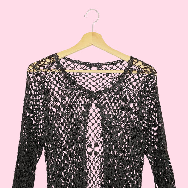 BROWN CROCHET LONG CARDIGAN (M)