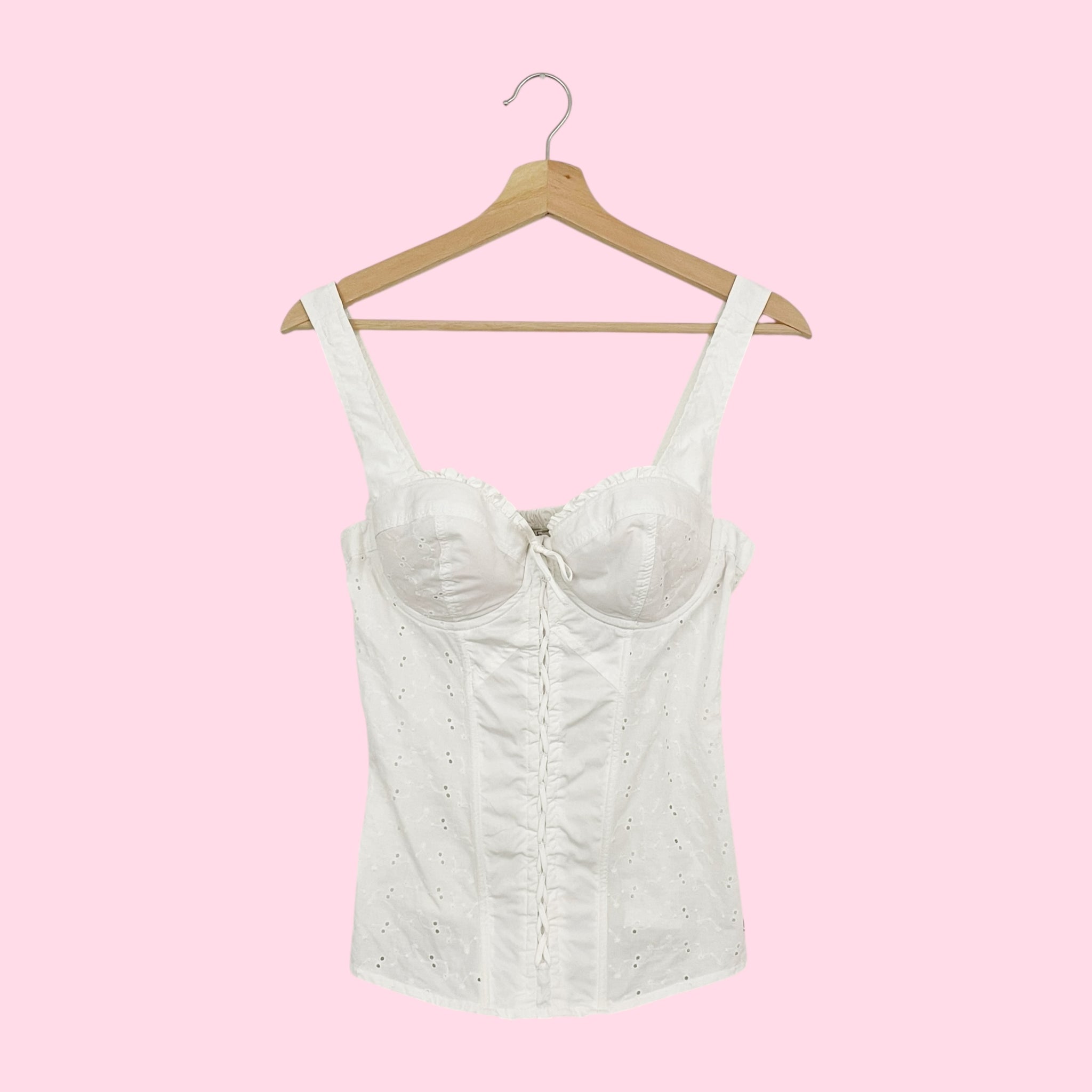GUESS WHITE EYELET CORSET TOP (S)