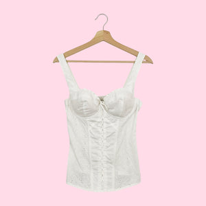 GUESS WHITE EYELET CORSET TOP (S)