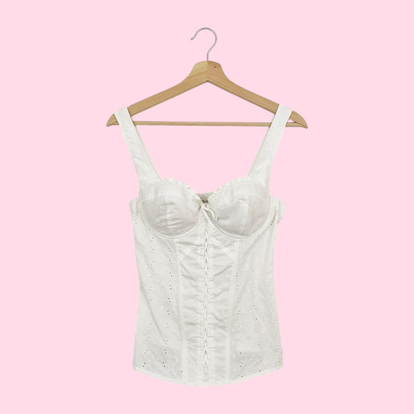 GUESS WHITE EYELET CORSET TOP (S)