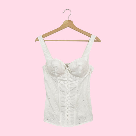 GUESS WHITE EYELET CORSET TOP (S)