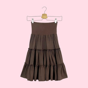 BROWN TIERED MIDI SKIRT (S)