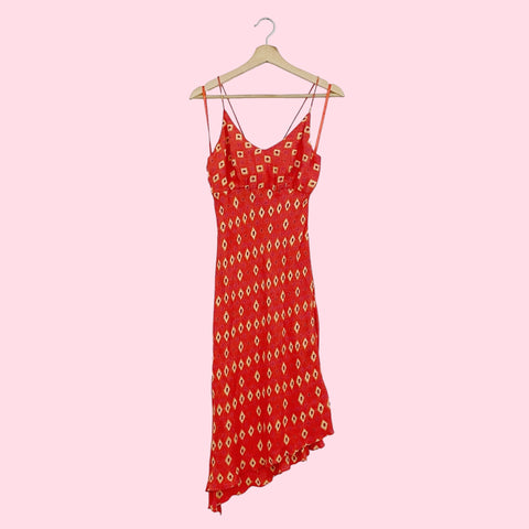 PRINTED ASYMMETRICAL MIDI DRESS (M)