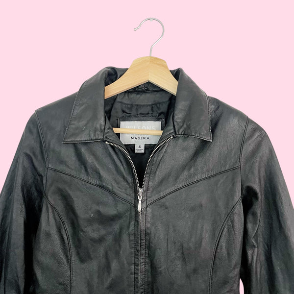 Wilson's Black Leather Zip Up Jacket (XS/S)