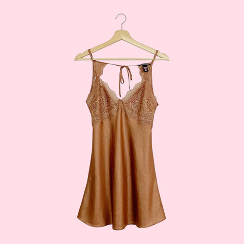 VICTORIA'S SECRET METALLIC BROWN SLIP DRESS (S)