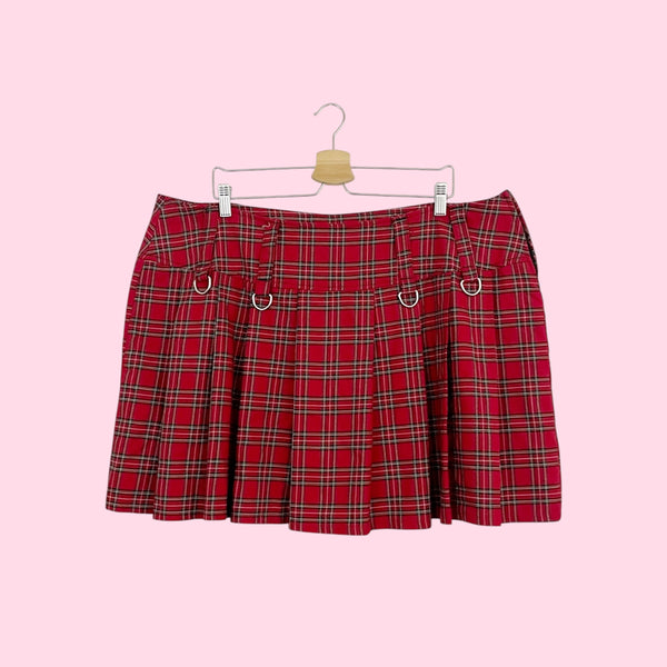 Le Metal Lip Service Red Plaid Skirt (20)
