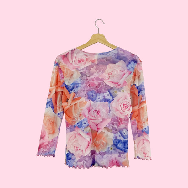 PASTEL ROSE PRINT MESH TOP (M)