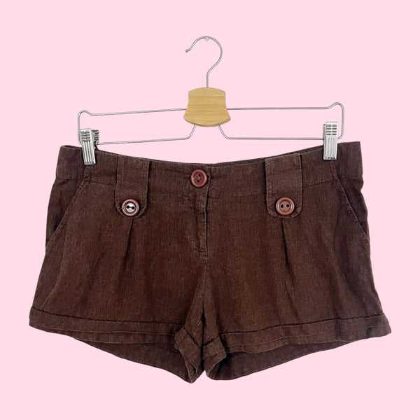 BROWN LINEN BLEND LOW RISE SHORTS (M)