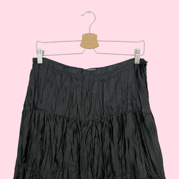 BLACK SATIN PLEATED MAXI SKIRT (S)