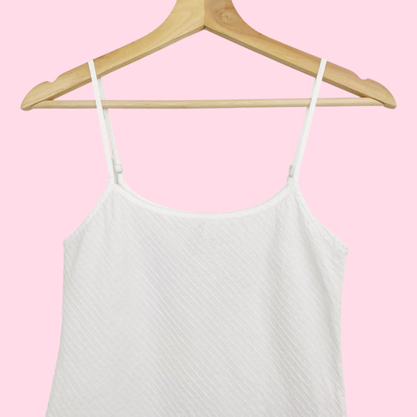 White Textured Stripe Cotton Tank (XS)