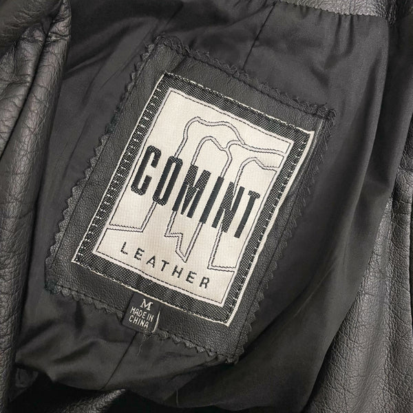 90S BLACK LEATHER DUSTER JACKET (M)