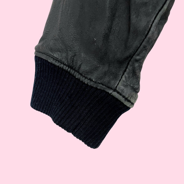 THE LIMITED BLACK LEATHER BOMBER JACKET (L)