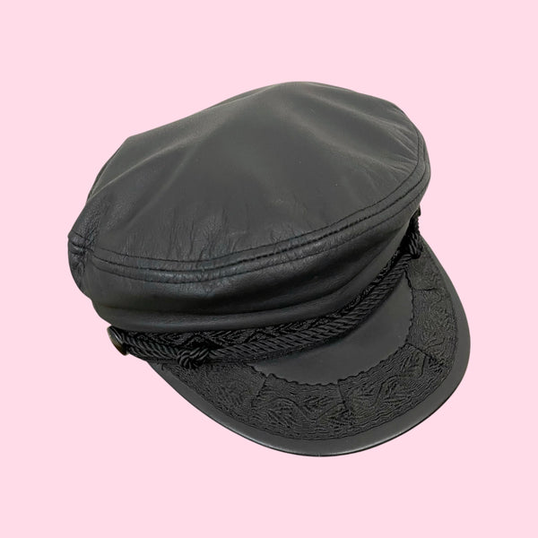 BLACK LEATHER FISHERMAN'S CAP