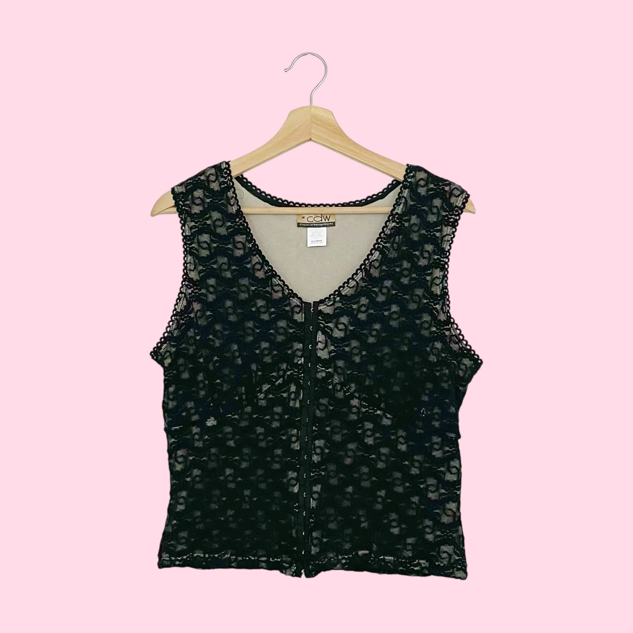 BLACK LACE HOOK & EYE TANK (XL)