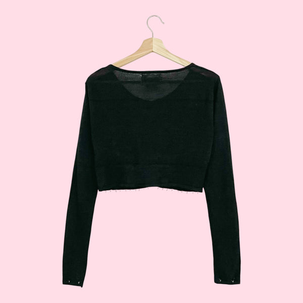 BLACK BEADED CROPPED CARDIGAN (M)