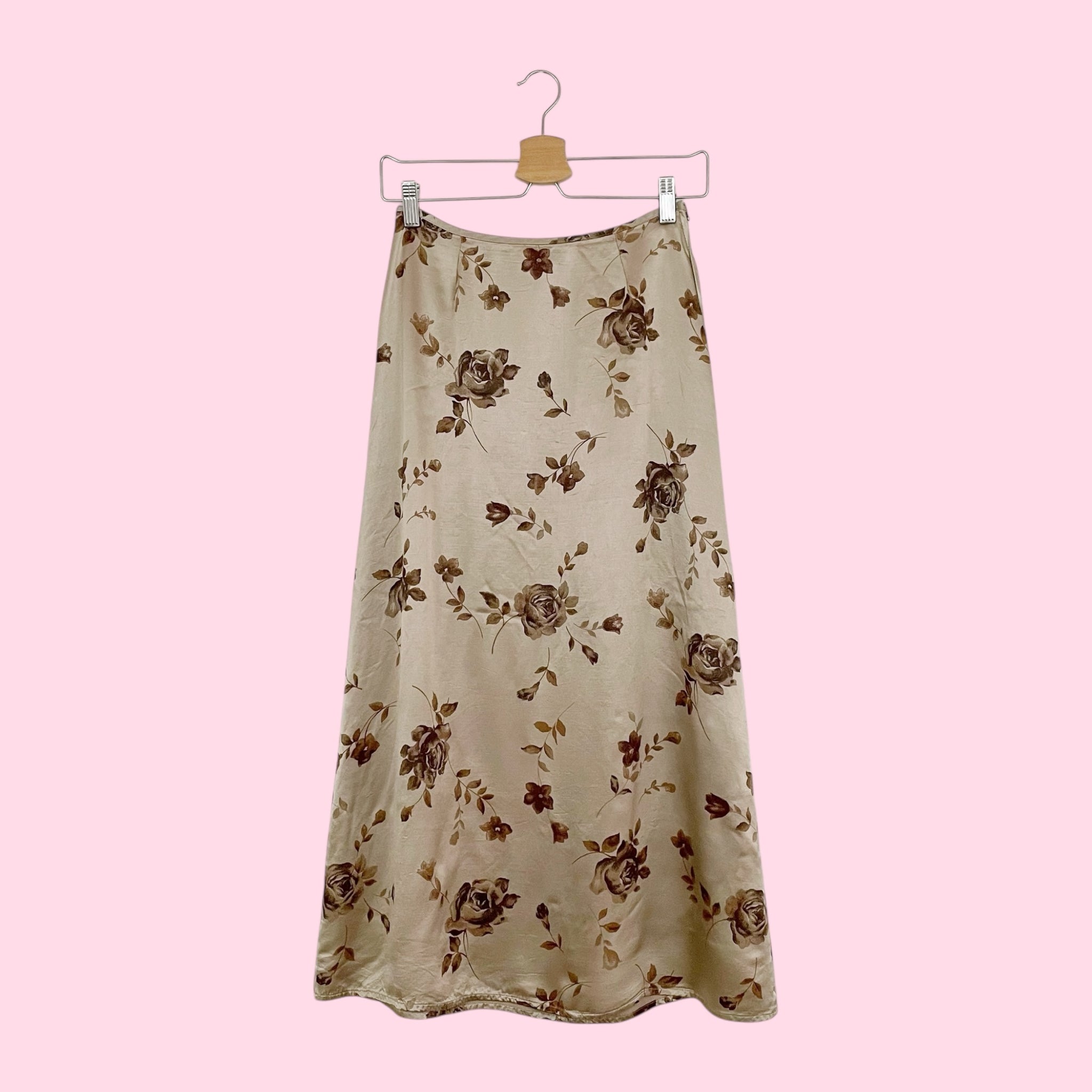 TAN FLORAL SATIN MAXI SKIRT (25)