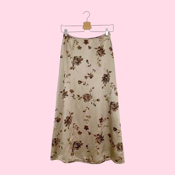 TAN FLORAL SATIN MAXI SKIRT (25)