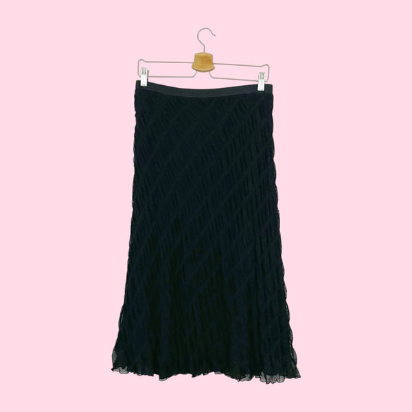 BLACK TEXTURED MESH MIDI SKIRT (M)