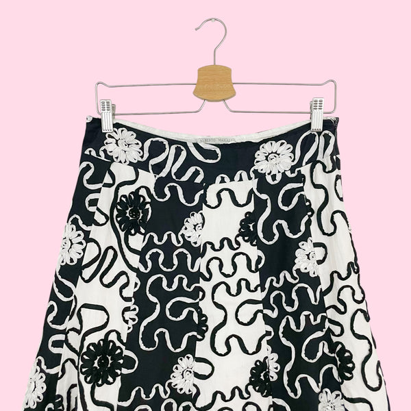 ALBERTO MAKALI BLACK + WHITE RIBBON FLORAL SKIRT (6)