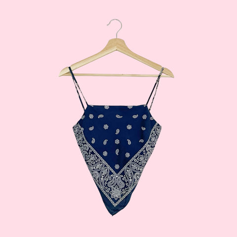 BLUE BANDANA TIE BACK CROP TOP (S)