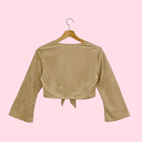 FAUX SUEDE TIE FRONT CROP TOP (M)