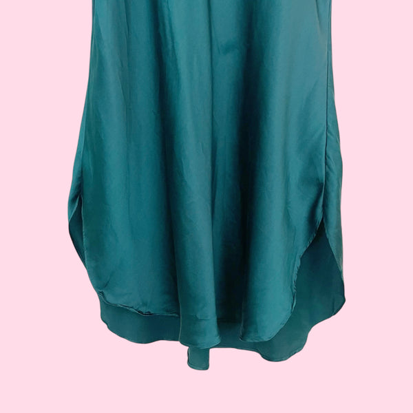 90S VICTORIA'S SECRET DARK GREEN SILK SLIP (M)
