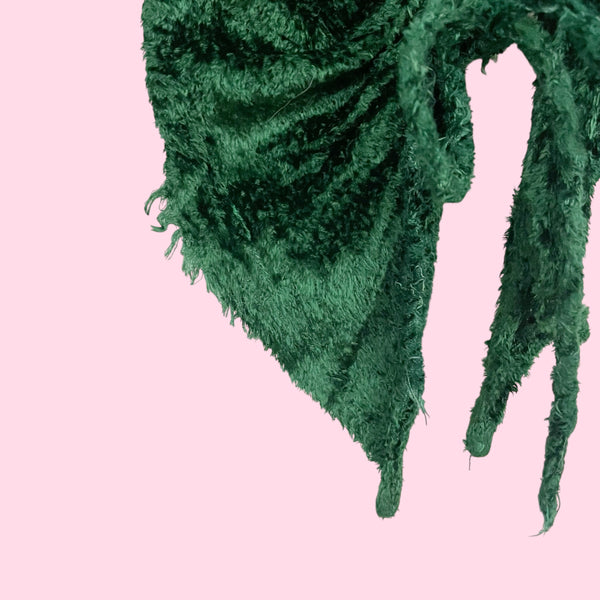 GREEN VELVET RUFFLE LACE UP CROPPED BLOUSE (S)