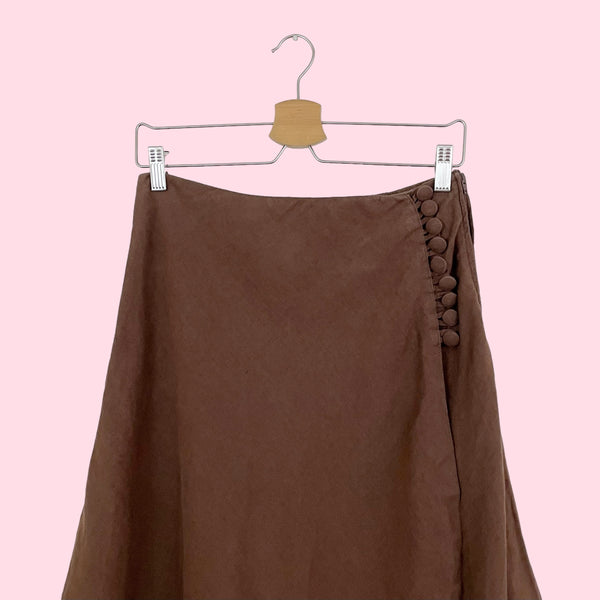 BROWN LINEN ASYMMETRICAL MIDI SKIRT (6)