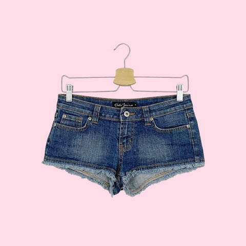 DENIM LOW RISE MICRO MINI SHORTS (S)