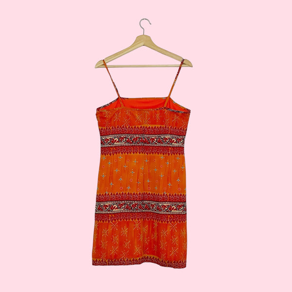 ORANGE PRINTED MESH DRESS (M)