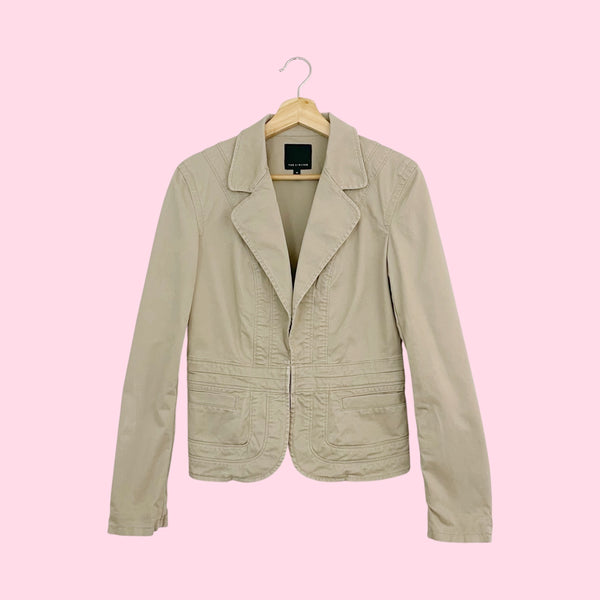 Y2K Tan Cotton Pleated Blazer (M)