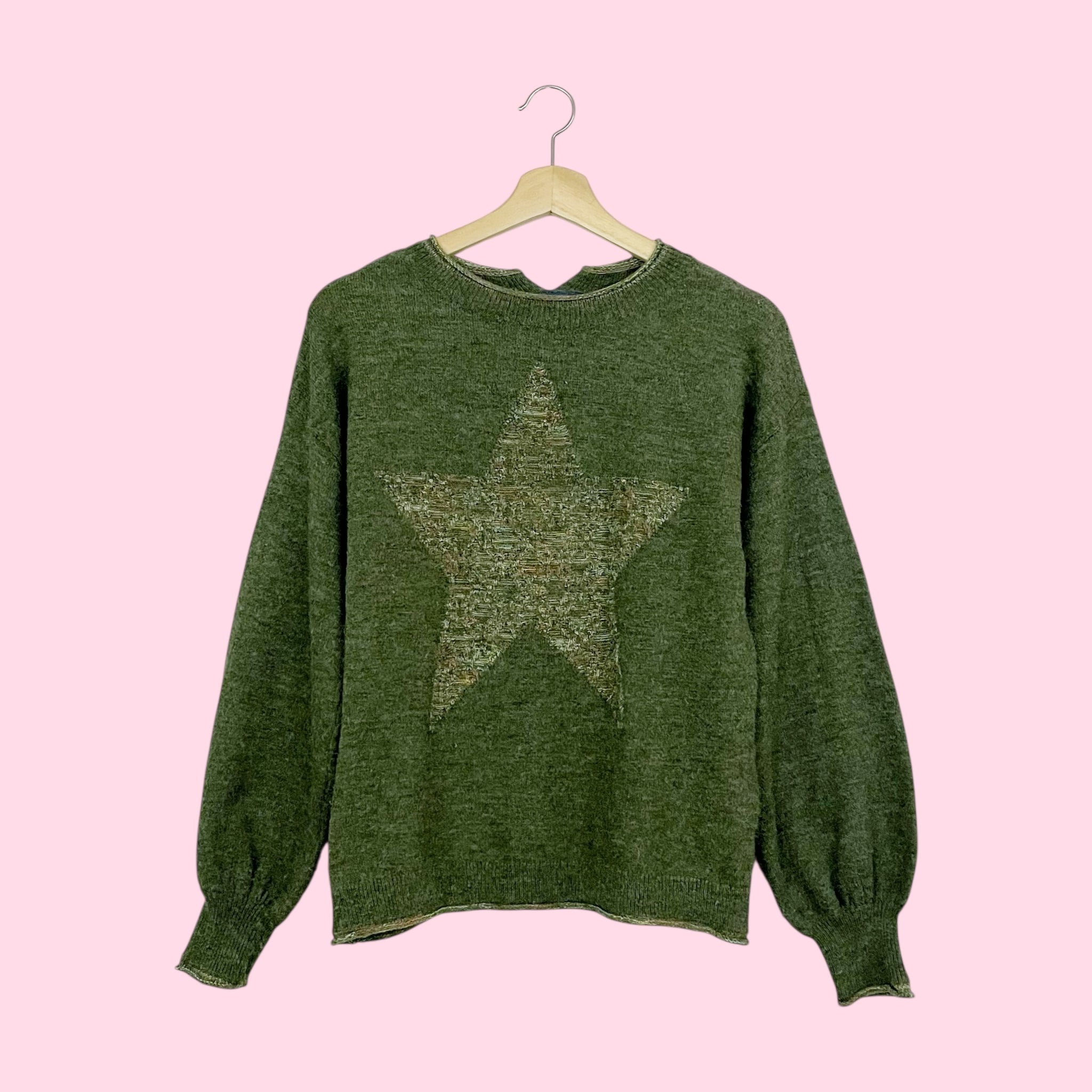 DEMOCRACY OLIVE GREEN STAR SWEATER (S)