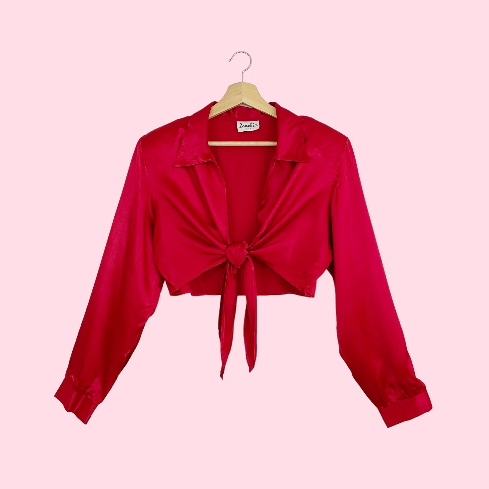SATIN TIE FRONT CROPPED BLOUSE (XL)