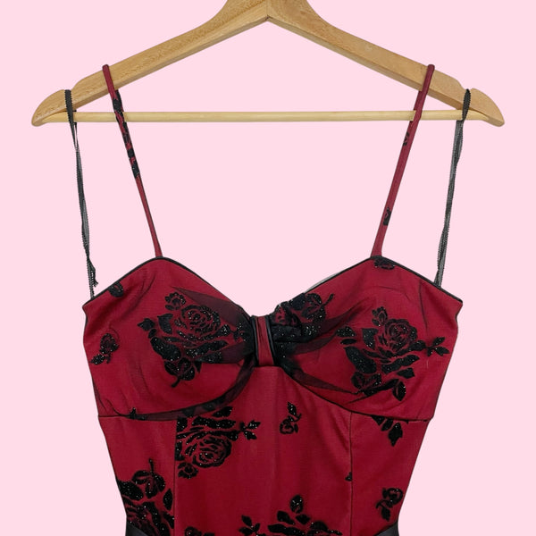 BLACK + RED FLORAL WHIMSYGOTH DRESS (M)