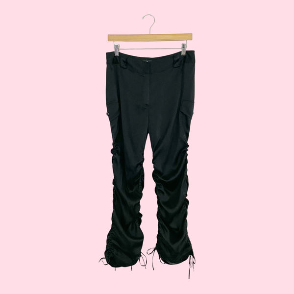Y2K Black Silk Cinched Cargo Pants (10)