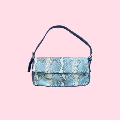 BLUE FAUX SNAKESKIN PURSE
