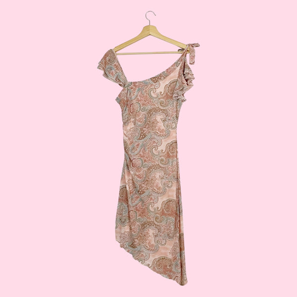 PINK PAISLEY MESH MIDI DRESS (M)
