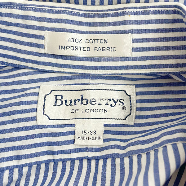 90s Burberrys Blue + White Striped Shirt (S)
