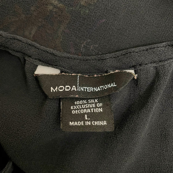 Black Embroidered Silk Blouse w/ Side Ties (M/L)