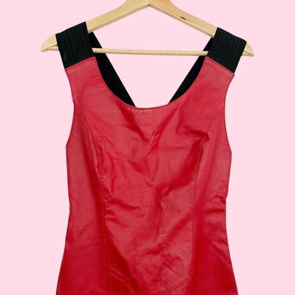 RED LEATHER MINI DRESS (2)