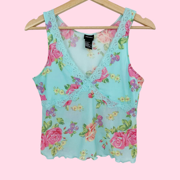 AQUA FLORAL MESH TANK TOP (M)