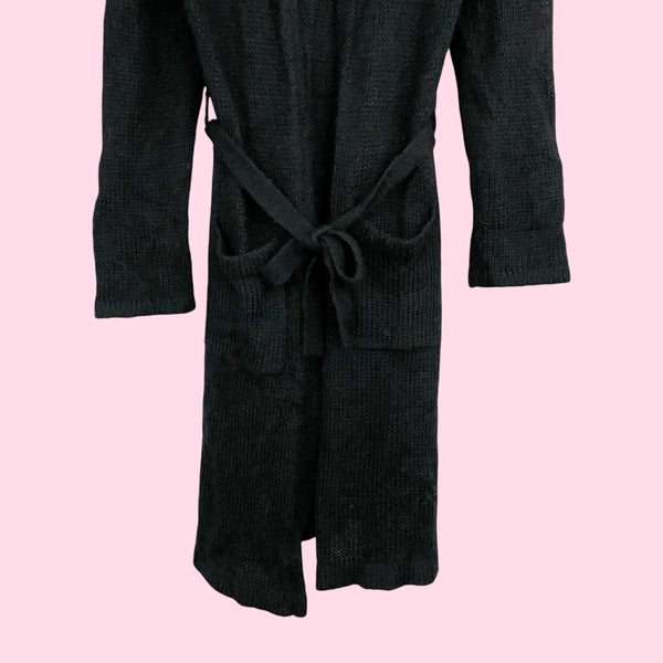 BLACK HOODED MOHAIR LONG CARDIGAN (L)